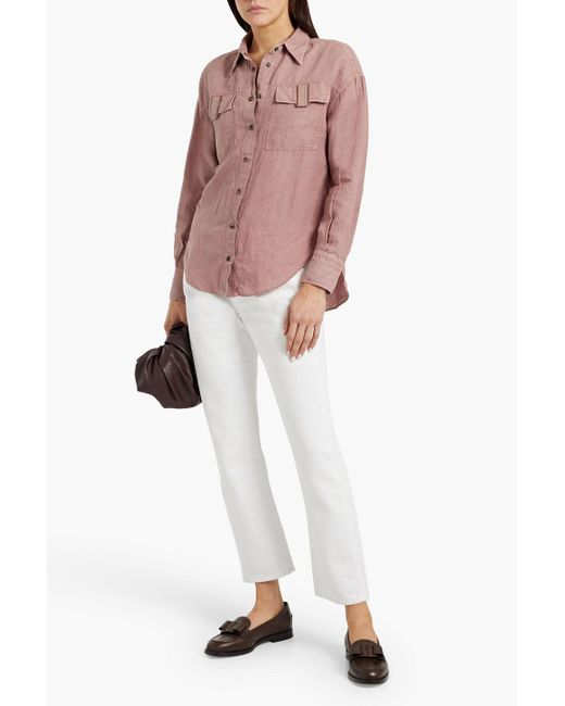Brunello Cucinelli Pink Bead-Embellished Linen And Cotton-Blend Shirt
