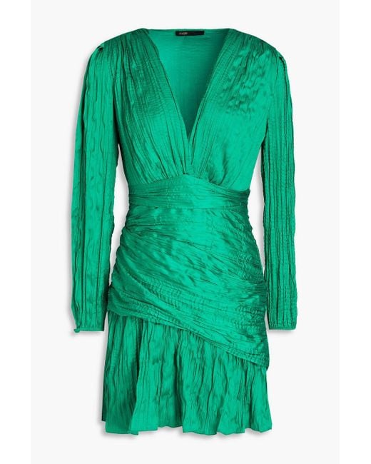 Maje Green Runnylona Plissé Satin Mini Dress