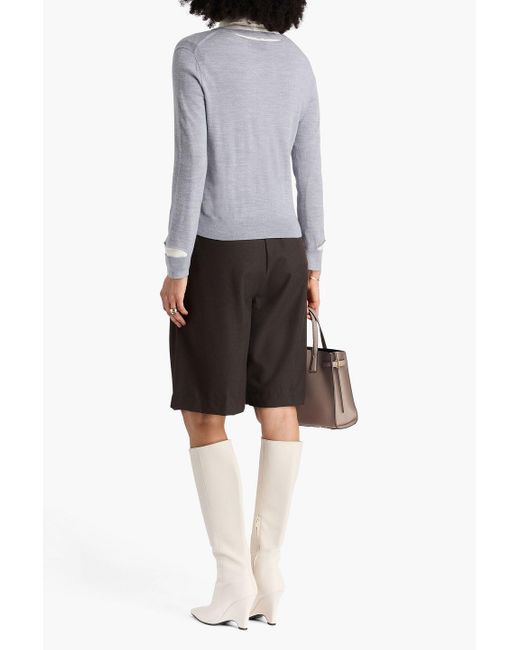 Tory Burch Gray Cutout Merino Wool Sweater