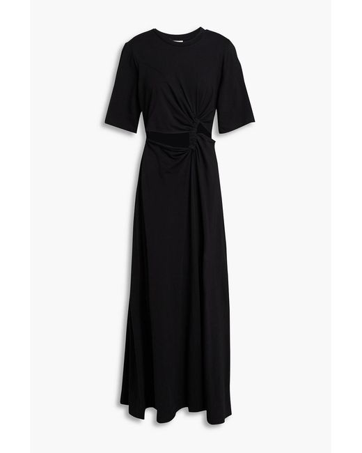 Farm Rio Black Cutout Cotton-jersey Midi Dress