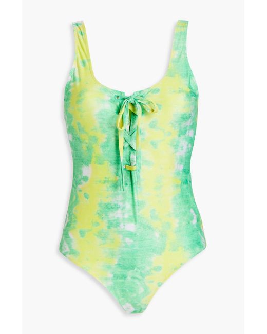 Ganni Synthetic Laceup Printed Swimsuit in Green Lyst