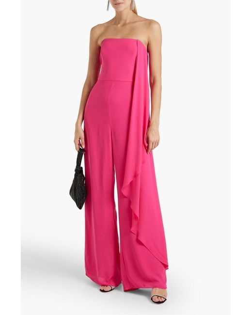 Halston Heritage Pink Strapless Draped Crepe Wide-leg Jumpsuit