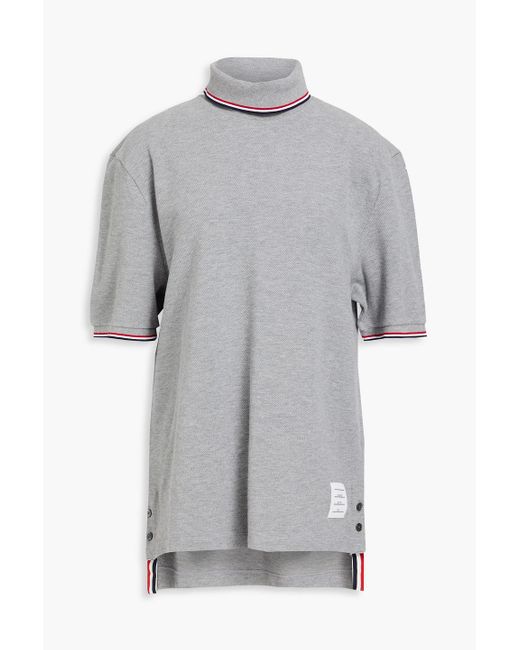 Thom Browne Gray Stripe-trimmed Cotton-piqué Turtleneck Top for men