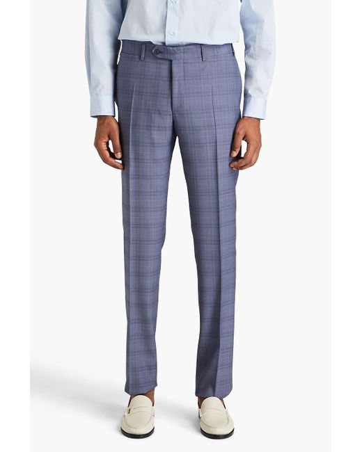 Canali Blue Checked Wool And Silk-blend Suit for men