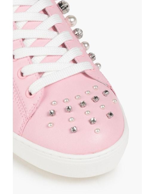 Stuart Weitzman Pink Goldie Embellished Leather Sneakers