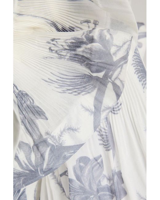 Zimmermann Blue Cropped Ruffled Floral-print Organza Top