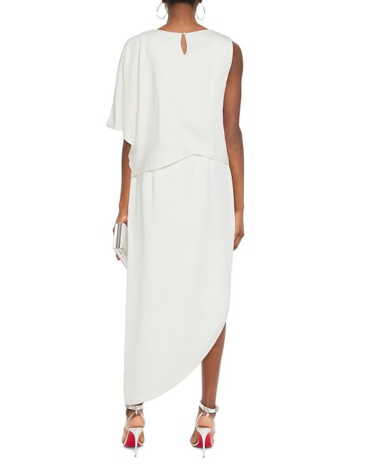 Halston Heritage White Asymmetric Draped Satin Midi Dress