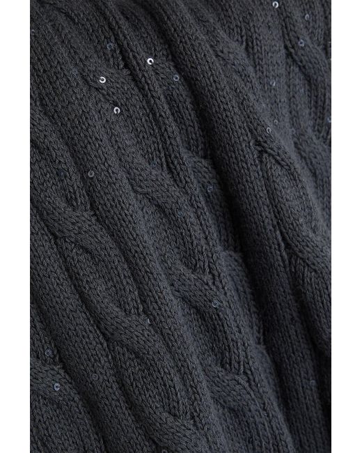 Brunello Cucinelli Blue Midirock aus einer baumwollmischung mit zopfstrickmuster und pailletten