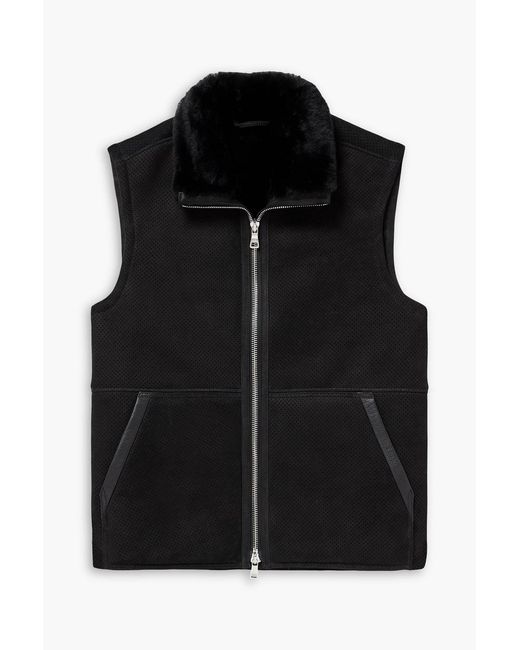 Mr P. Black Leather-Trimmed Perforated Shearling Vest for men