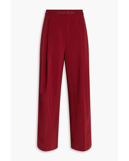 Stine Goya Red Pleated Crepe De Chine Wide-leg Pants