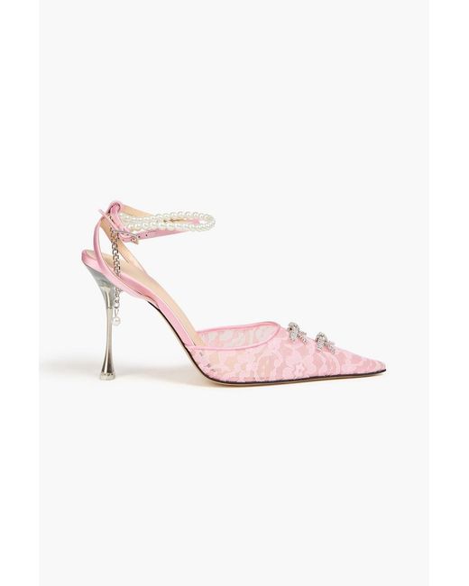 Mach & Mach Pink Embellished Chantilly Lace Pumps