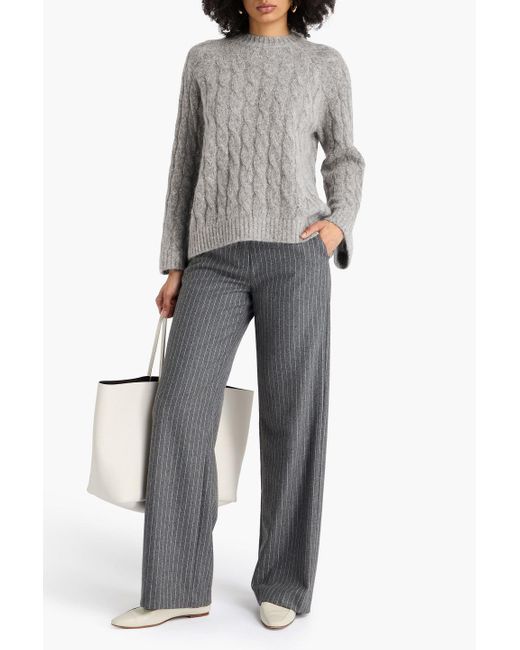 Brunello Cucinelli Gray Pullover aus einer woll-mohairmischung mit zopfstrickmuster und zierperlen