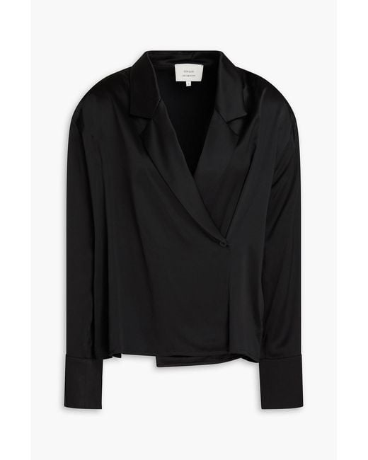 Loulou de Saison Black Persia Satin Wrap Blouse