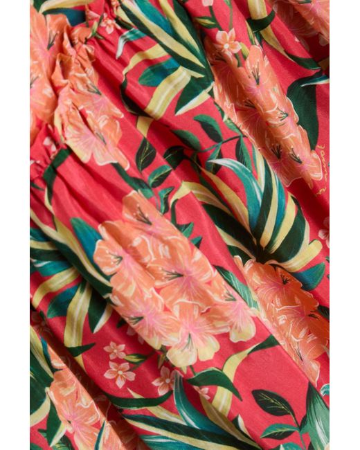 Farm Rio Red Ruffled Floral-print Cotton-blend Voile Midi Dress