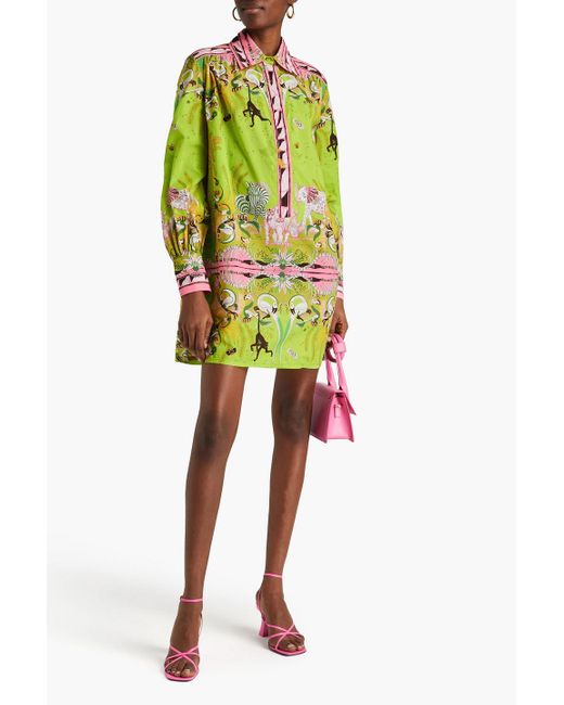 Emilio Pucci Green Printed Cotton-poplin Mini Shirt Dress