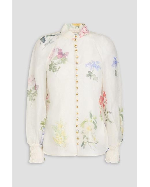 Zimmermann Natural Floral-Print Linen And Silk-Blend Gauze Blouse