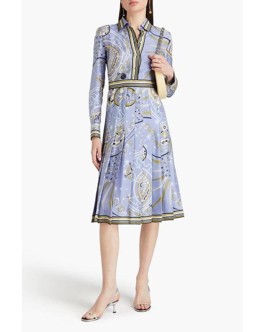 Emilio Pucci Blue Pleated Printed Silk-twill Midi Shirt Dress