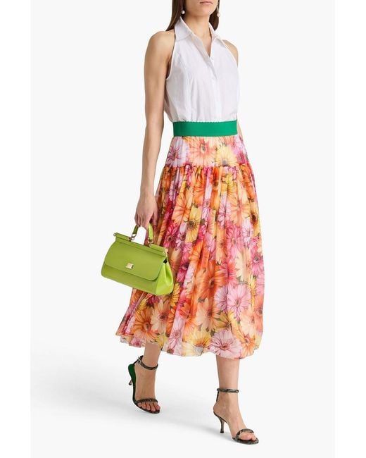 Dolce & Gabbana Gathered Floral-Print Silk-Georgette Midi Skirt