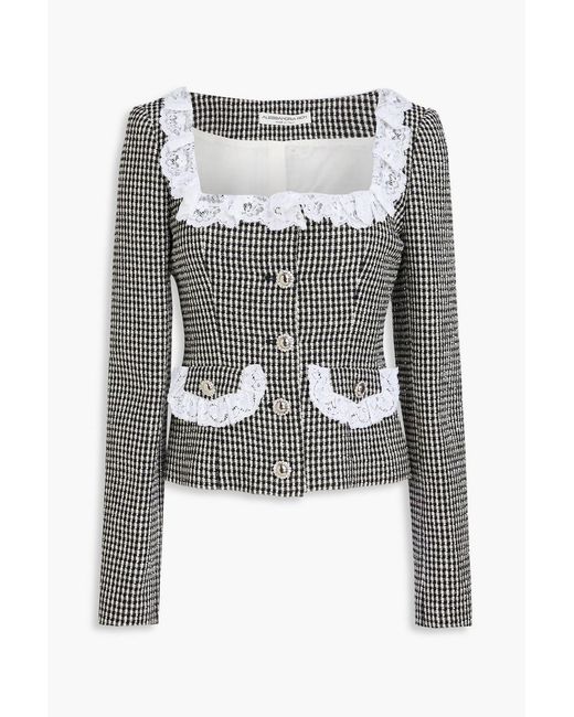 Alessandra Rich Black Sequin-Embellished Checked Wool-Blend Tweed Jacket