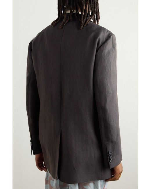 Dries Van Noten Black Slim-Fit Herringbone Linen And Wool-Blend Blazer for men
