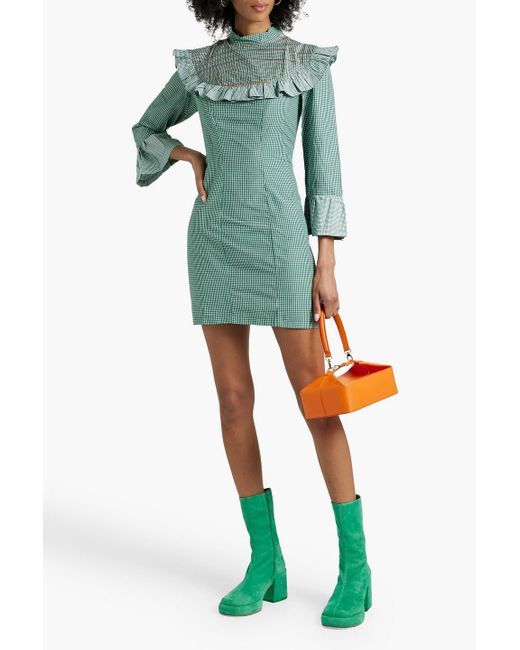 SINDISO KHUMALO Green Miss Swati Ruffled Checked Cotton Mini Dress