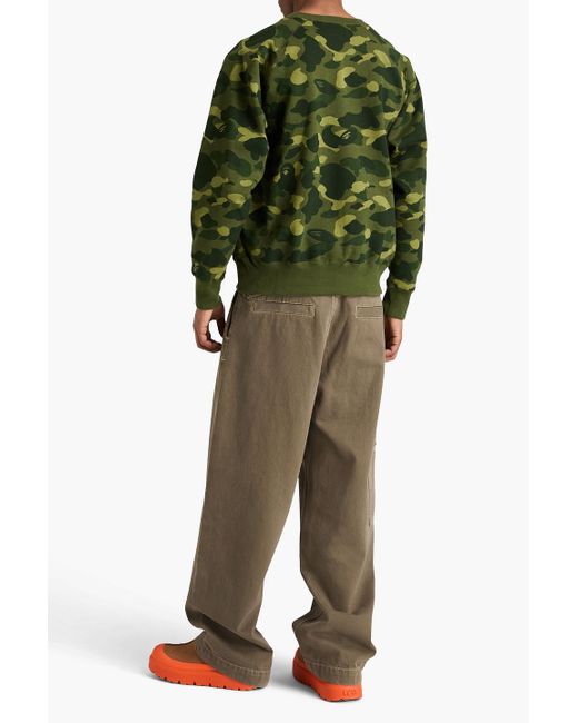 A Bathing Ape Green Embellished Camouflage-print Cotton-fleece Sweatshirt for men