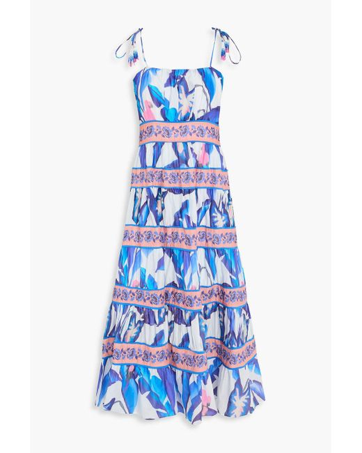 Farm Rio Blue Printed Bead-Embellished Cotton-Voile Midi Dress