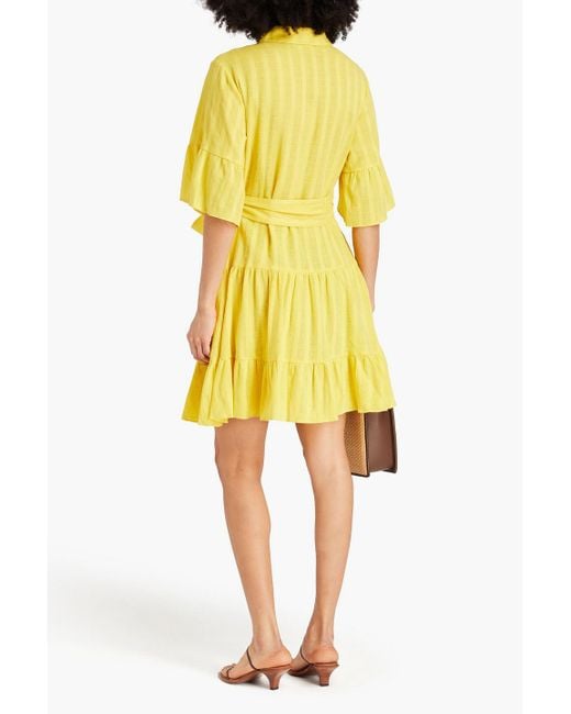 Diane von Furstenberg Yellow Beata Tiered Cotton-jacquard Mini Shirt Dress
