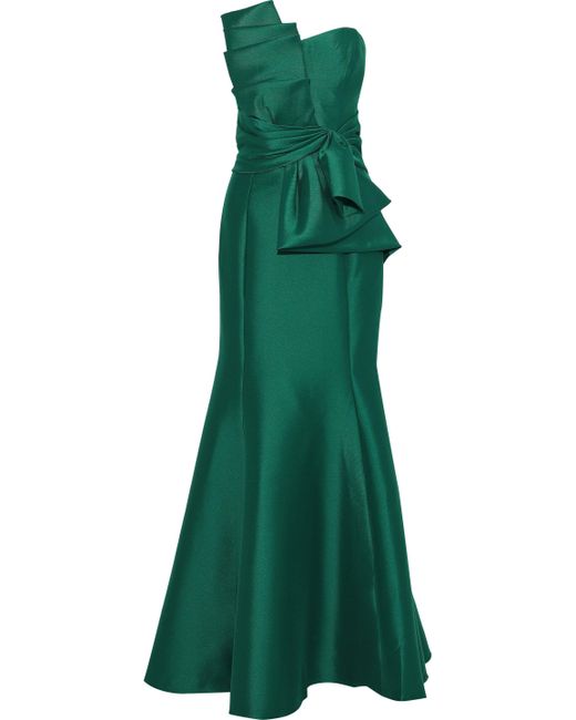 Badgley Mischka Green Strapless Bow Front Gown