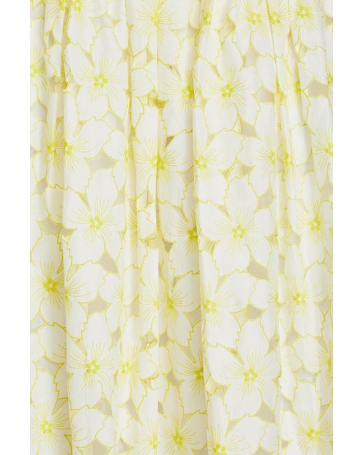 RED Valentino Yellow Embroidered Gathered Cotton-blend Midi Skirt