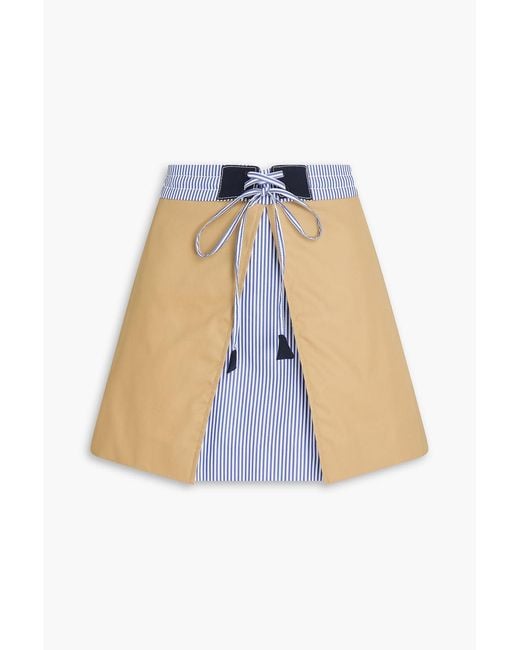 Sandro Blue Layered Striped Cotton-Gabardine Mini Skirt