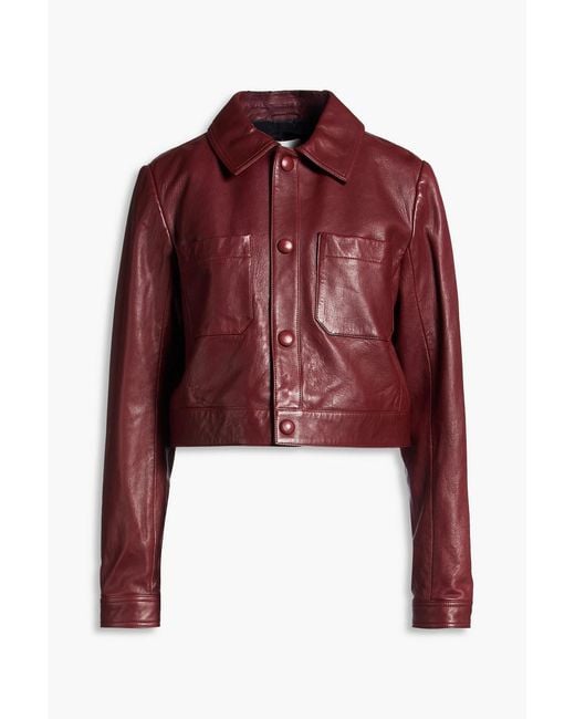FRAME Red Cropped Leather Jacket