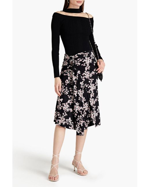 Rabanne White Floral-Print Satin Jersey Midi Wrap Skirt