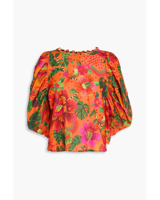 Farm Rio Red Bluse aus baumwolle mit häkelbesatz und print