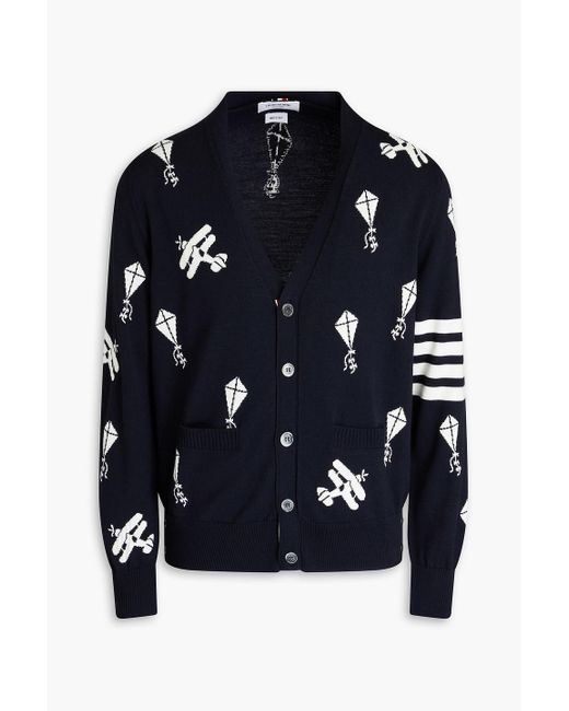 Thom Browne Cardigan aus einer merinowoll-baumwollmischung mit intarsienmuster in Blue für Herren