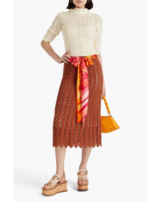 Zimmermann Red Two-tone Crocheted Cotton Midi Dress
