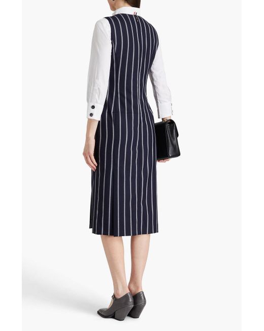 Thom Browne Blue Striped Wool Midi Dress