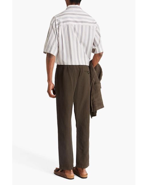 Frescobol Carioca Brown Oscar Herringbone Lyocell, Linen And Cotton-Blend Drawstring Pants for men