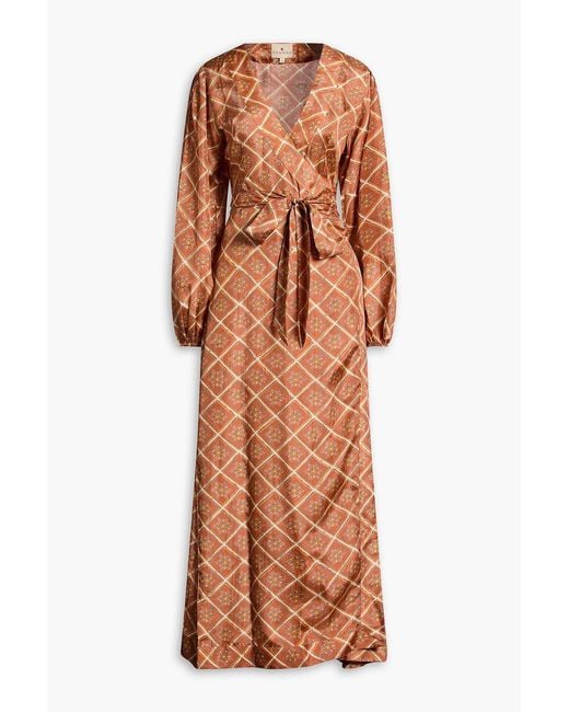 HANNAH Orange Luna Floral-print Silk Maxi Wrap Dress
