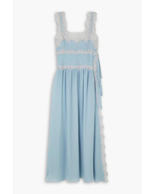 Loretta Caponi Blue Sabina Lace-trimmed Silk-georgette Nightdress
