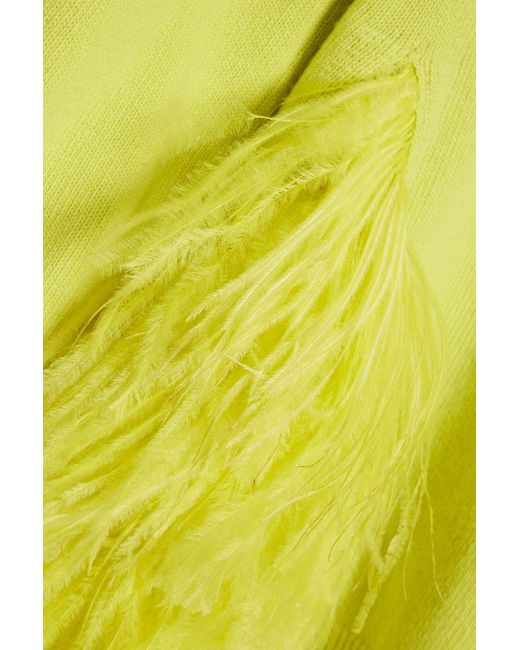 Valentino Garavani Yellow Feather-trimmed Wool And Cashmere-blend Sweater