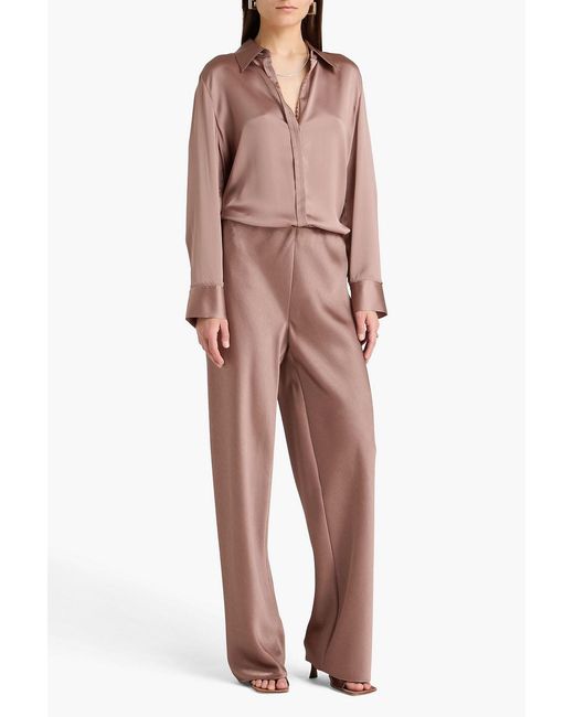 Vince Pink Lace-trimmed Silk-satin Crepe Shirt