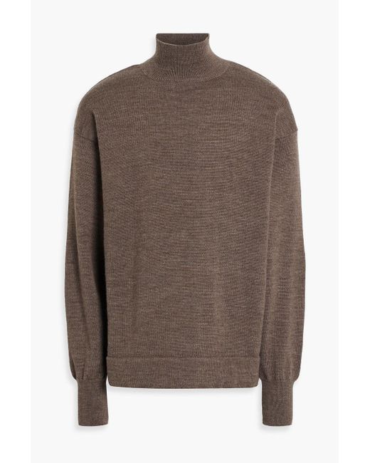 Maison Margiela Brown Suede-trimmed Wool Turtleneck Sweater for men