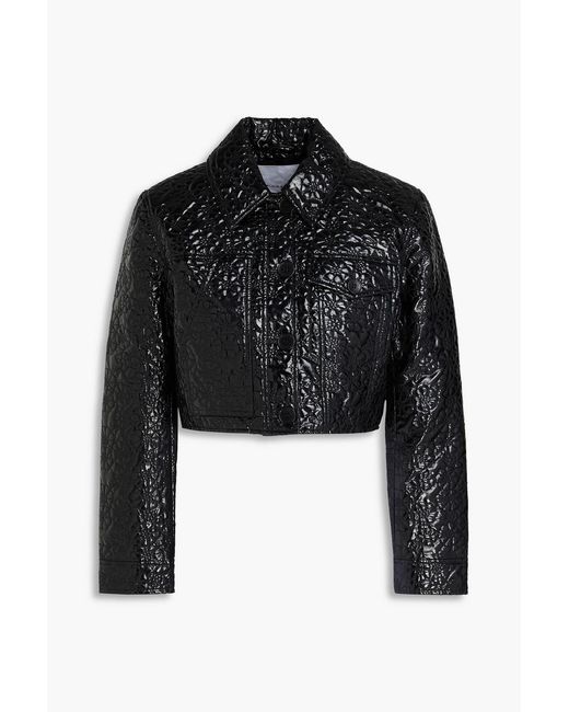 CECILIE BAHNSEN Black Gracie Cropped Coated Matelassé Jacket
