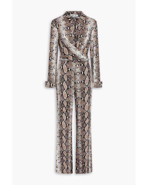 Diane von Furstenberg Multicolor Michelle Snake-Print Stretch-Jersey Jumpsuit
