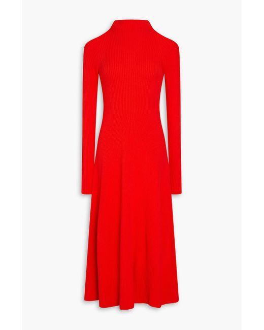 A.W.A.K.E. MODE Red Cutout Ribbed-knit Midi Dress