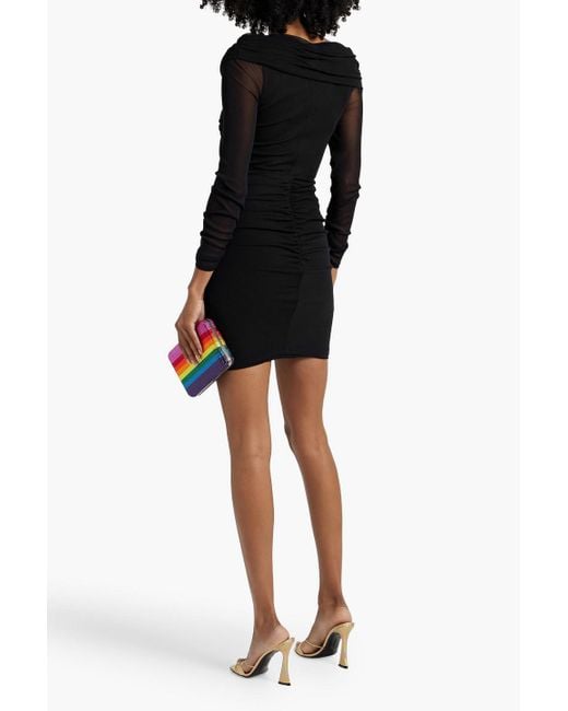 Diane von Furstenberg Ganessa Off-the-shoulder Ruched Stretch-mesh Mini  Dress in Black | Lyst