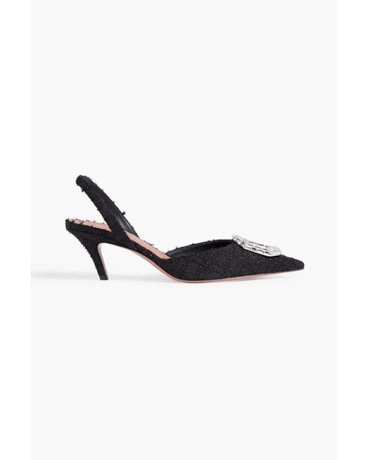 AMINA MUADDI Black Camelia 60 Crystal-embellished Metallic Tweed Slingback Pumps