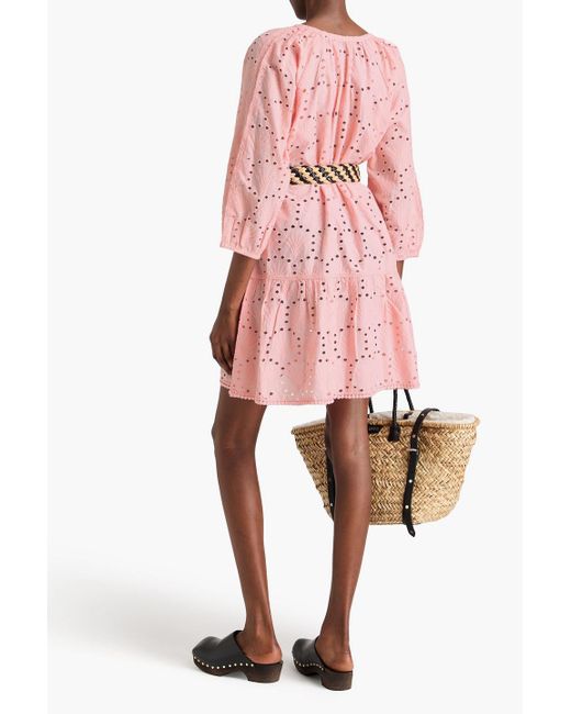Melissa Odabash Pink Ashley minikleid aus baumwolle mit lochstickerei und raffung