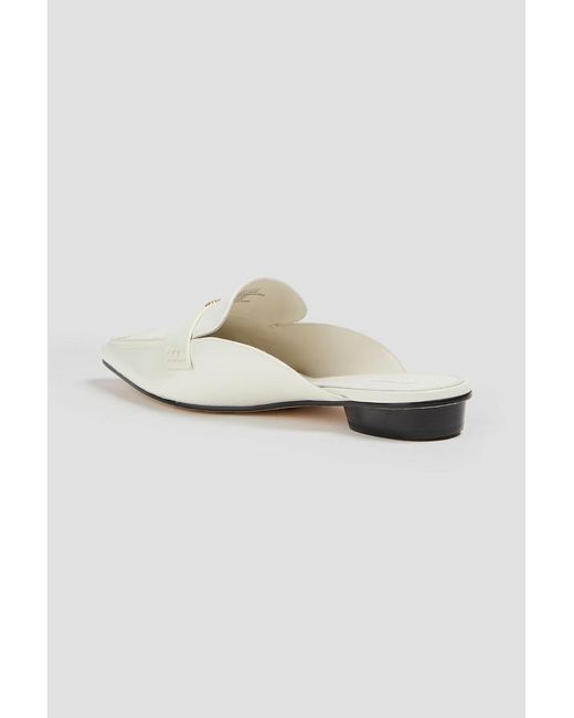 Tory Burch White Embellished Patent-leather Loafers